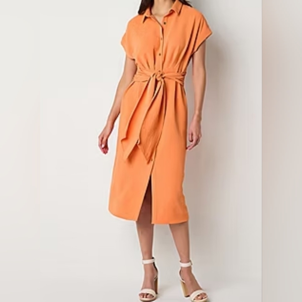 Worthington Womens Short Sleeve Midi Shirt Dress Size PXL